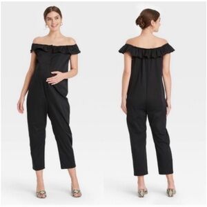 The Nines by Hatch Black Off-Shoulder Maternity Jumpsuit
